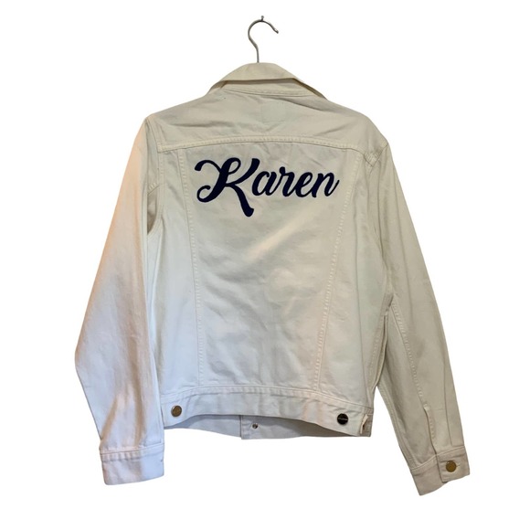 Goldsign White Denim Embroidered Jacket Karen sz S Designer Piece Gold Buttons - Picture 2 of 9